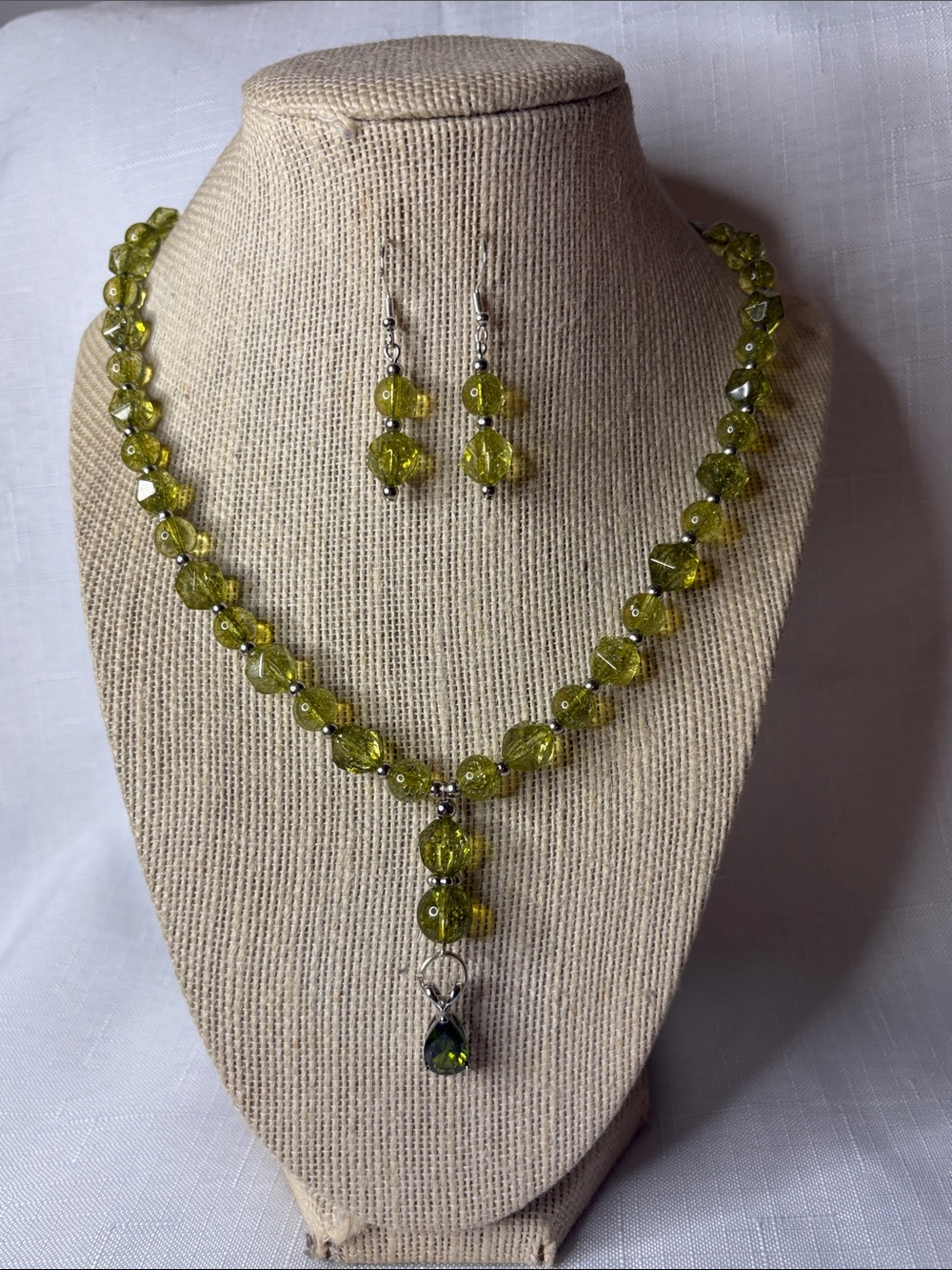 Handcrafted Peridot and Olivine Necklace and Earring Set